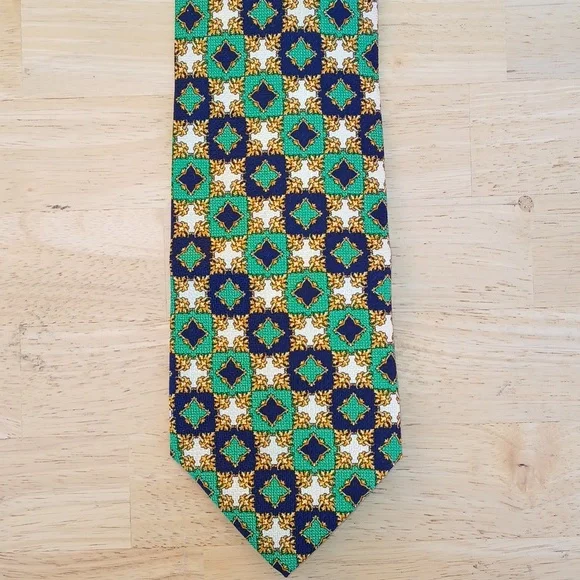 Versace Navy and Green Geometric *PRINT* Tie - Picture 2 of 6
